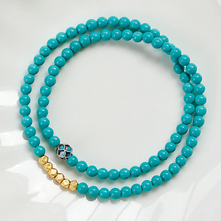 Buddha Stones Bransoletka z turkusowymi koralikami, ręcznie robiona, z podwójnym owinięciem i fasetowanymi koralikami - image 6