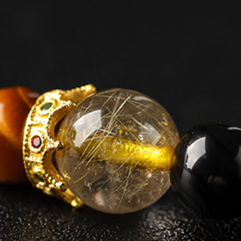 Buddha Stones Bransoletka z obsydianu tygrysiego oka z połyskiem srebra, ręcznie tkana, podwójnie owijana - image 12