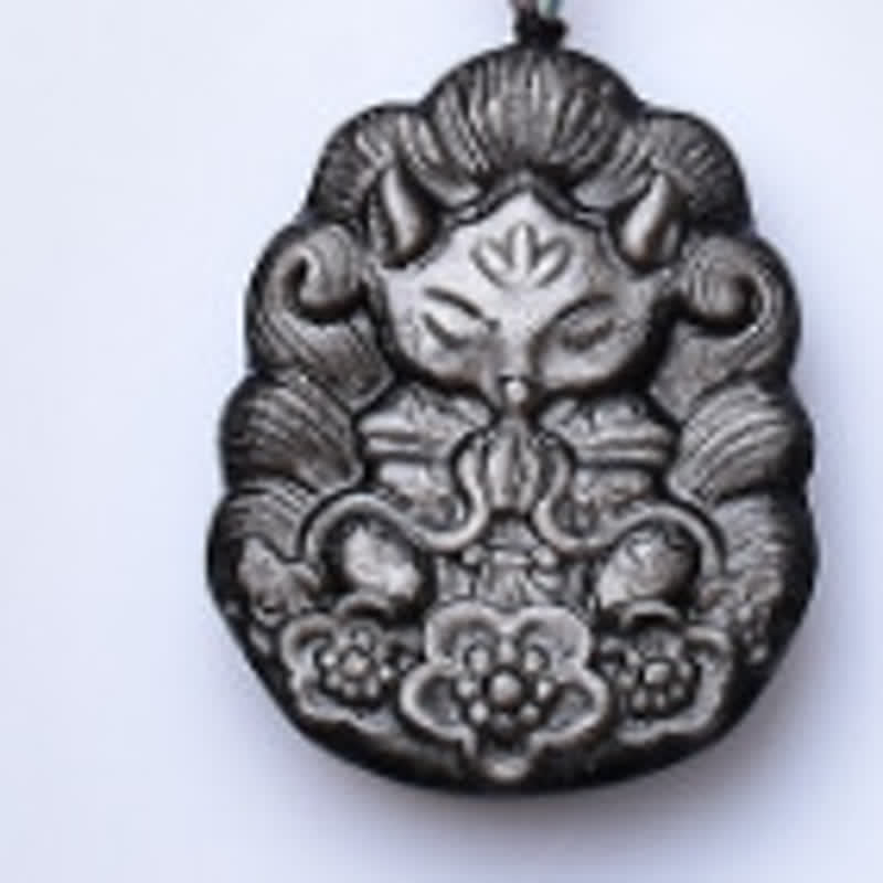Buddha Stones Naszyjnik z obramowaniem z czarnego obsydianu, ręcznie rzeźbiony, chroniący przed dziewięcioogoniastym lisem - image 2