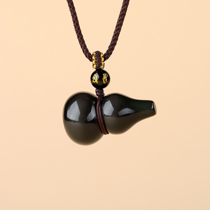 Buddha Stones Naszyjnik z wisiorkiem z tęczowej tykwy obsydianowej, tkany ręcznie - image 1