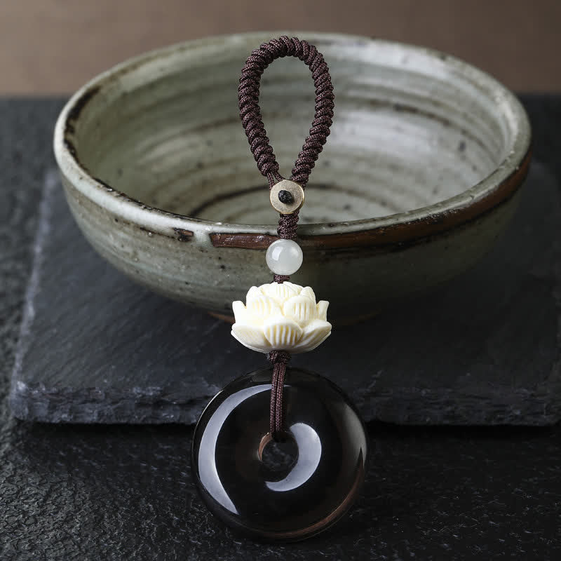 Buddha Stones Breloczki ochronne Rainbow Obsidian Lotus Peace Buckle - Lotus - Brelok z klamrą pokoju z obsydianu lodowego - Tęczowy obsydian (zmienia kolor pod wpływem światła) - image 1