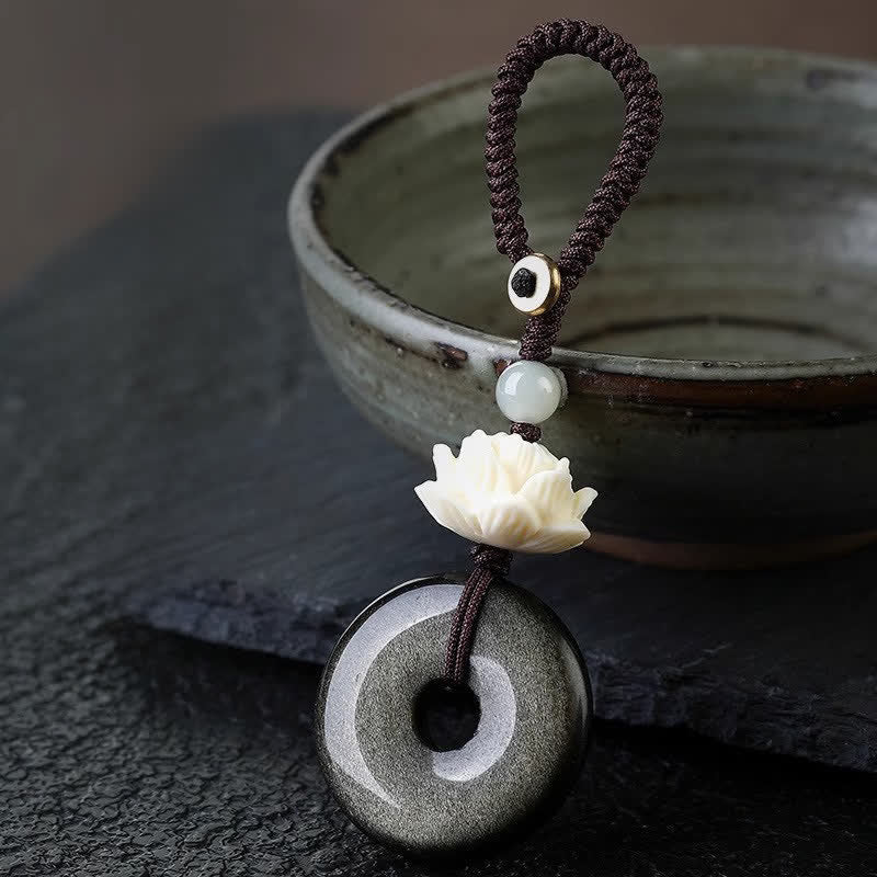 Buddha Stones Breloczki ochronne Rainbow Obsidian Lotus Peace Buckle - image 3