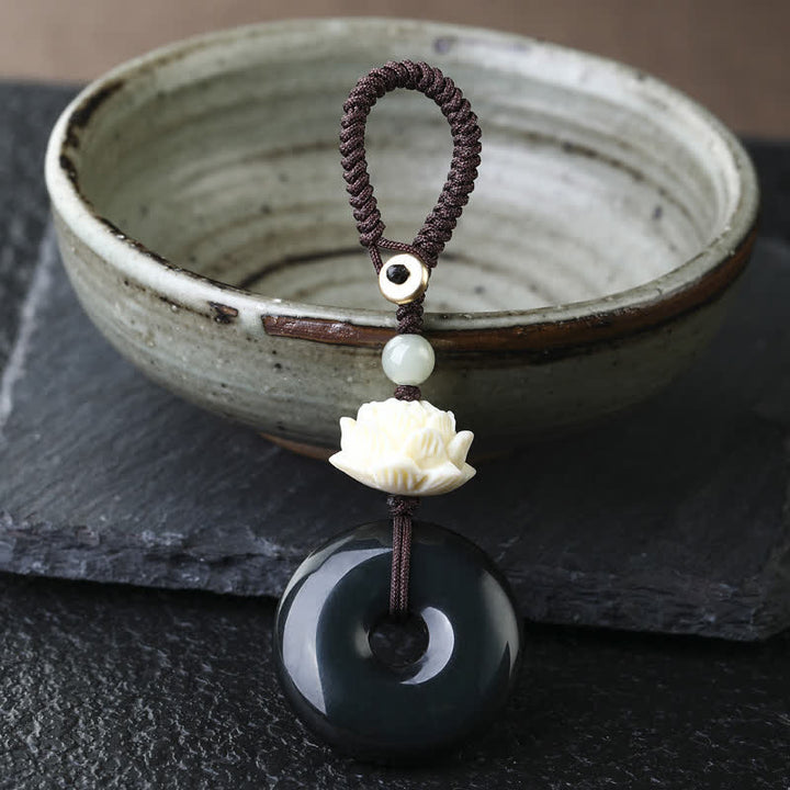 Buddha Stones Breloczki ochronne Rainbow Obsidian Lotus Peace Buckle - Lotus - Brelok z klamrą w kształcie tęczowego obsydianu - Tęczowy obsydian (zmienia kolor pod wpływem światła) - image 2