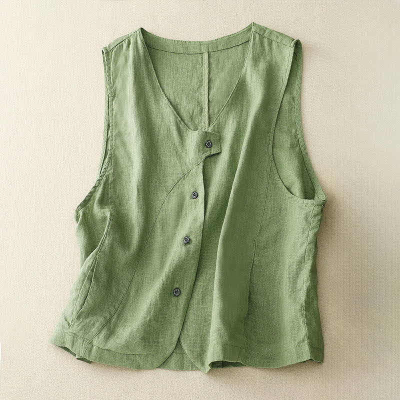 Buddha Stones Letnia, swobodna, minimalistyczna, zapinana na guziki, jednolita damska koszula bez rękawów z kieszenią - DarkSeaGreen - US12, UK/AU16, EU44 (2XL) - image 17