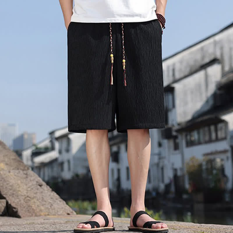Szorty bermudy męskie Buddha Stones Summer Casual ze ściągaczem i kieszeniami - Czarny - US/UK/AU46， EU56 (5XL) - image 9