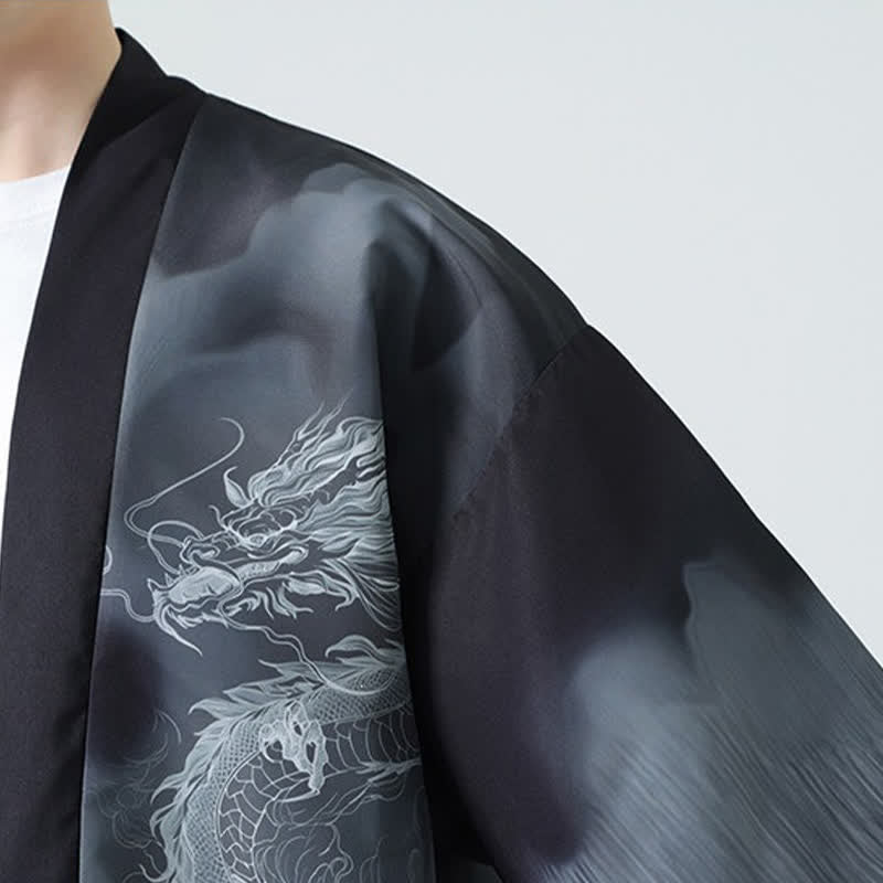 Buddha Stones Letnie, swobodne, męskie kimono z odkrytym przodem Dragon Mountains - image 11