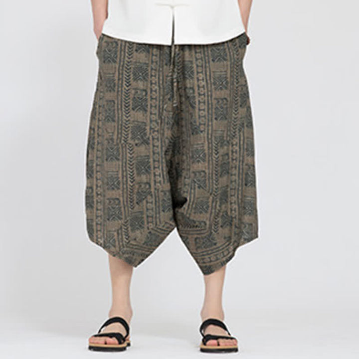 Buddha Stones Letnie spodnie capri w stylu boho casual z elastyczną talią i geometrycznym kwiatowym wzorem, męskie spodnie haremowe - image 1