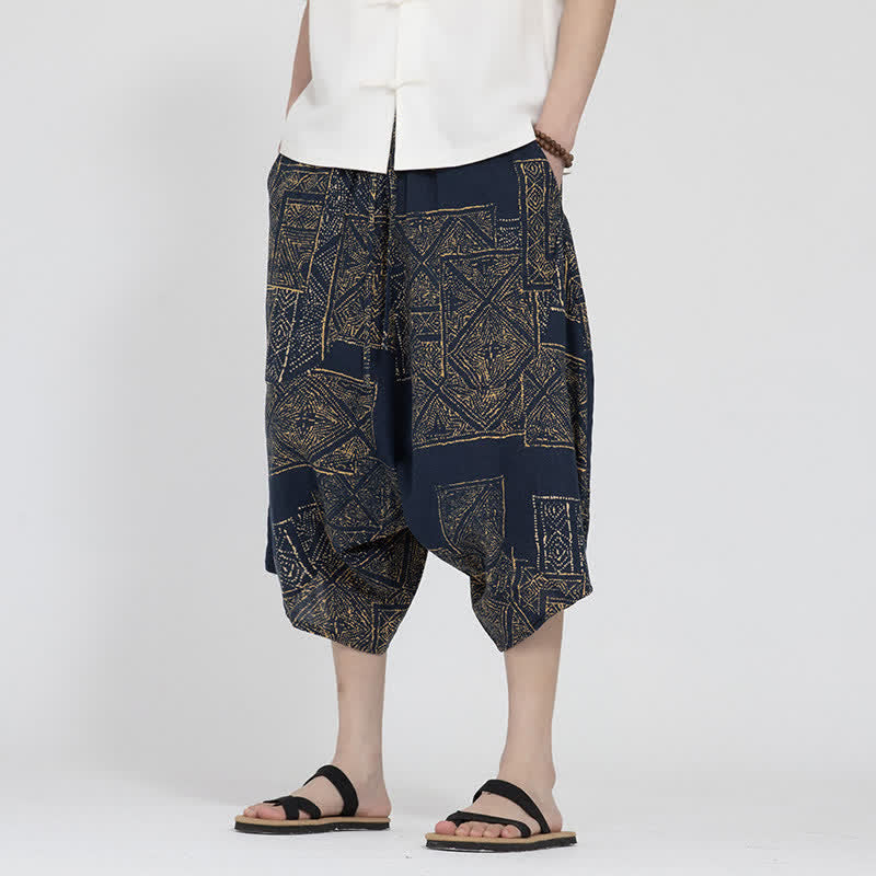 Buddha Stones Letnie spodnie capri w stylu boho casual z elastyczną talią i geometrycznym kwiatowym wzorem, męskie spodnie haremowe - image 10