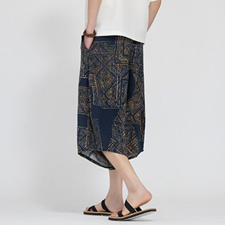 Buddha Stones Letnie spodnie capri w stylu boho casual z elastyczną talią i geometrycznym kwiatowym wzorem, męskie spodnie haremowe - image 12