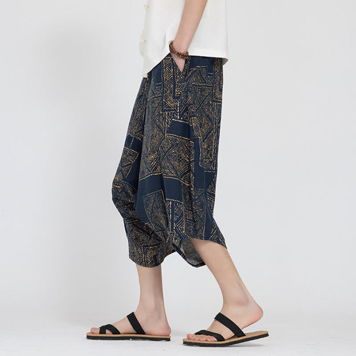 Buddha Stones Letnie spodnie capri w stylu boho casual z elastyczną talią i geometrycznym kwiatowym wzorem, męskie spodnie haremowe - image 13
