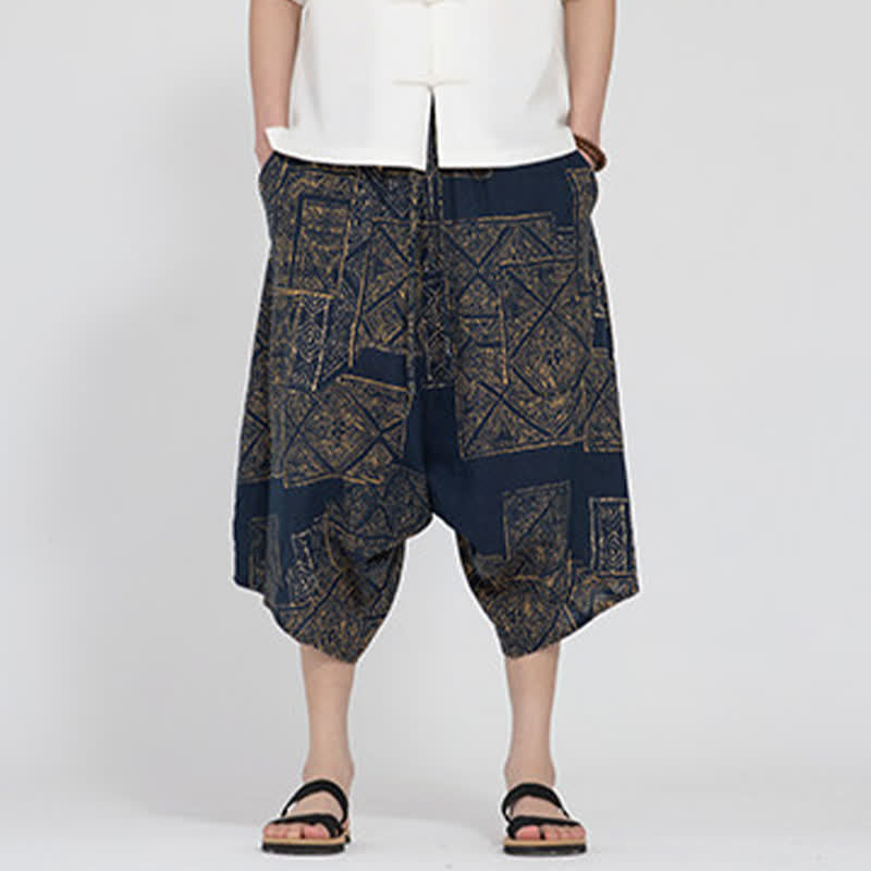 Buddha Stones Letnie spodnie capri w stylu boho casual z elastyczną talią i geometrycznym kwiatowym wzorem, męskie spodnie haremowe - image 11