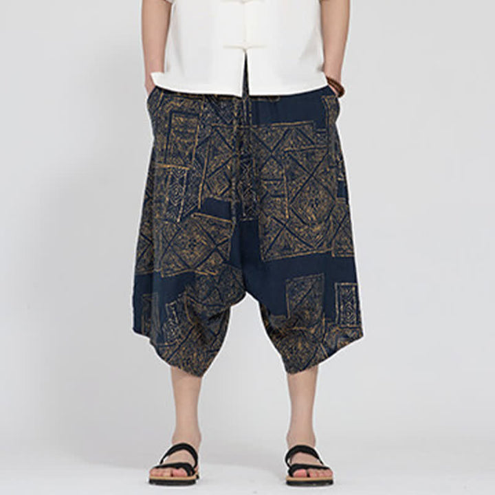 Buddha Stones Letnie spodnie capri w stylu boho casual z elastyczną talią i geometrycznym kwiatowym wzorem, męskie spodnie haremowe - image 11