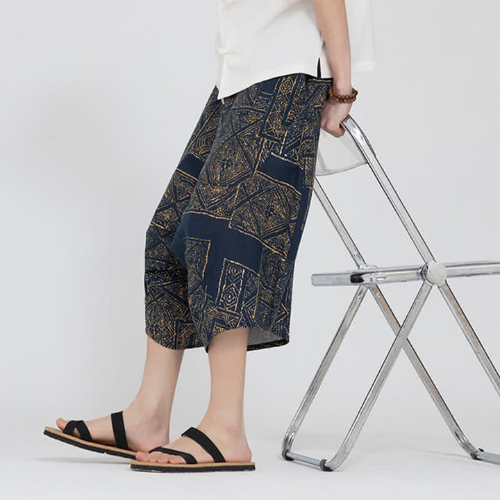 Buddha Stones Letnie spodnie capri w stylu boho casual z elastyczną talią i geometrycznym kwiatowym wzorem, męskie spodnie haremowe - image 18