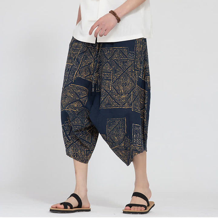 Buddha Stones Letnie spodnie capri w stylu boho casual z elastyczną talią i geometrycznym kwiatowym wzorem, męskie spodnie haremowe - image 16