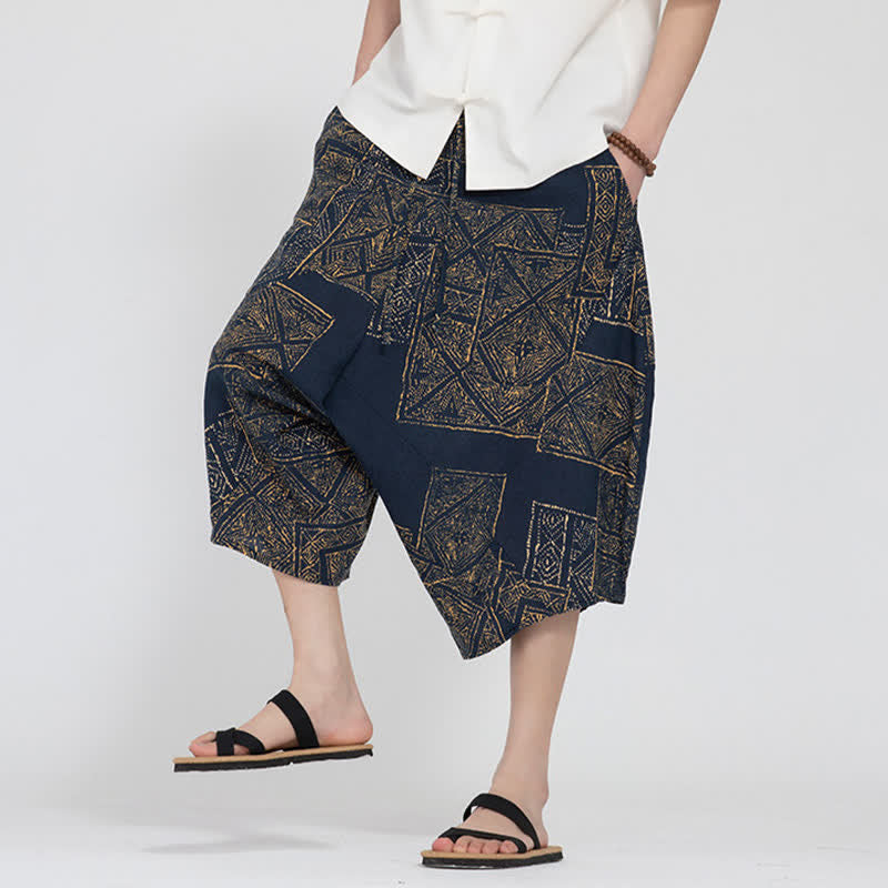 Buddha Stones Letnie spodnie capri w stylu boho casual z elastyczną talią i geometrycznym kwiatowym wzorem, męskie spodnie haremowe - image 17