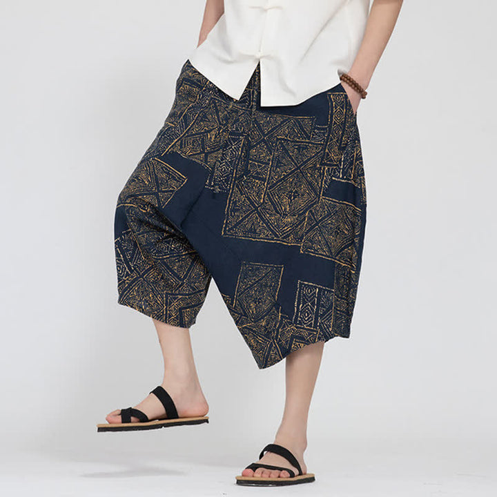 Buddha Stones Letnie spodnie capri w stylu boho casual z elastyczną talią i geometrycznym kwiatowym wzorem, męskie spodnie haremowe - image 17