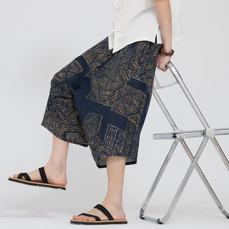 Buddha Stones Letnie spodnie capri w stylu boho casual z elastyczną talią i geometrycznym kwiatowym wzorem, męskie spodnie haremowe - image 19