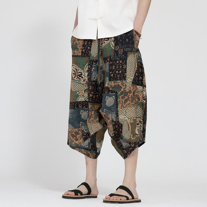 Buddha Stones Letnie spodnie capri w stylu boho casual z elastyczną talią i geometrycznym kwiatowym wzorem, męskie spodnie haremowe - image 21