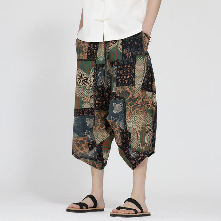 Buddha Stones Letnie spodnie capri w stylu boho casual z elastyczną talią i geometrycznym kwiatowym wzorem, męskie spodnie haremowe - image 21