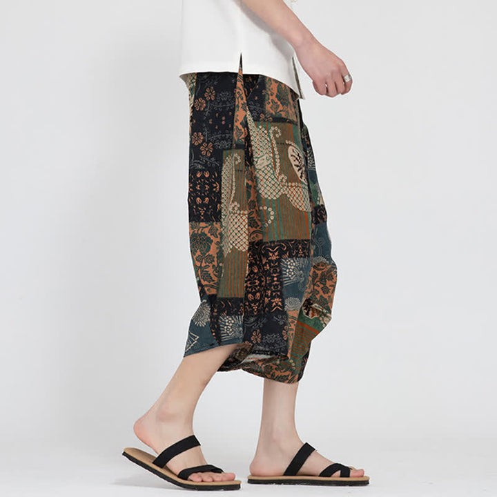 Buddha Stones Letnie spodnie capri w stylu boho casual z elastyczną talią i geometrycznym kwiatowym wzorem, męskie spodnie haremowe - image 23