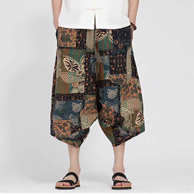 Buddha Stones Letnie spodnie capri w stylu boho casual z elastyczną talią i geometrycznym kwiatowym wzorem, męskie spodnie haremowe - image 25