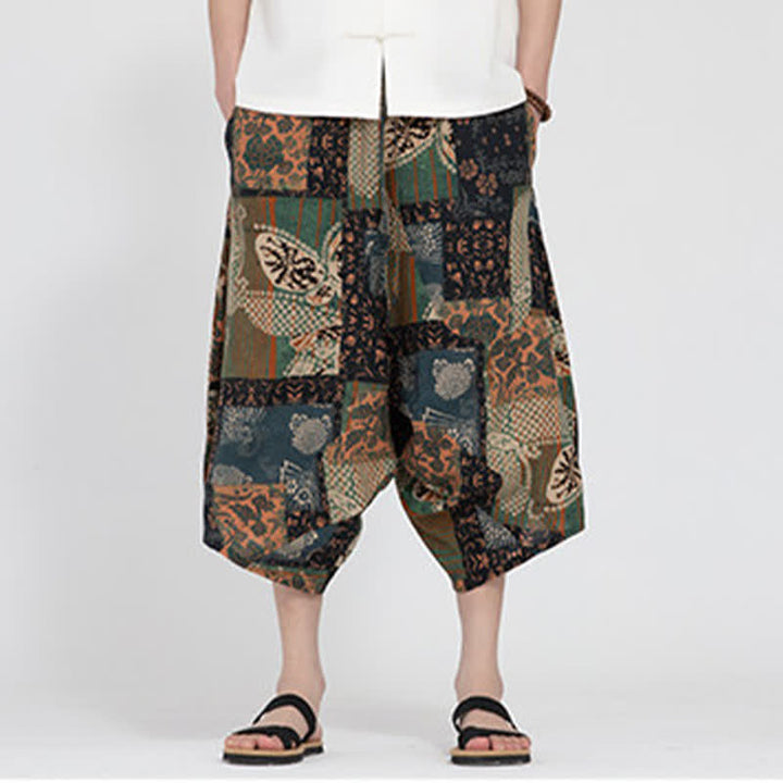 Buddha Stones Letnie spodnie capri w stylu boho casual z elastyczną talią i geometrycznym kwiatowym wzorem, męskie spodnie haremowe - image 25