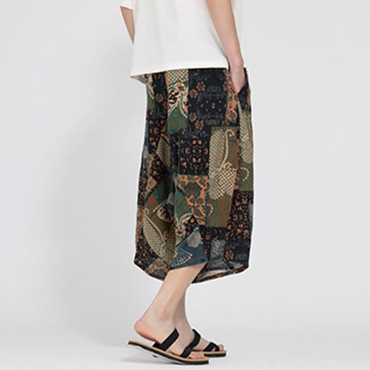 Buddha Stones Letnie spodnie capri w stylu boho casual z elastyczną talią i geometrycznym kwiatowym wzorem, męskie spodnie haremowe - image 22