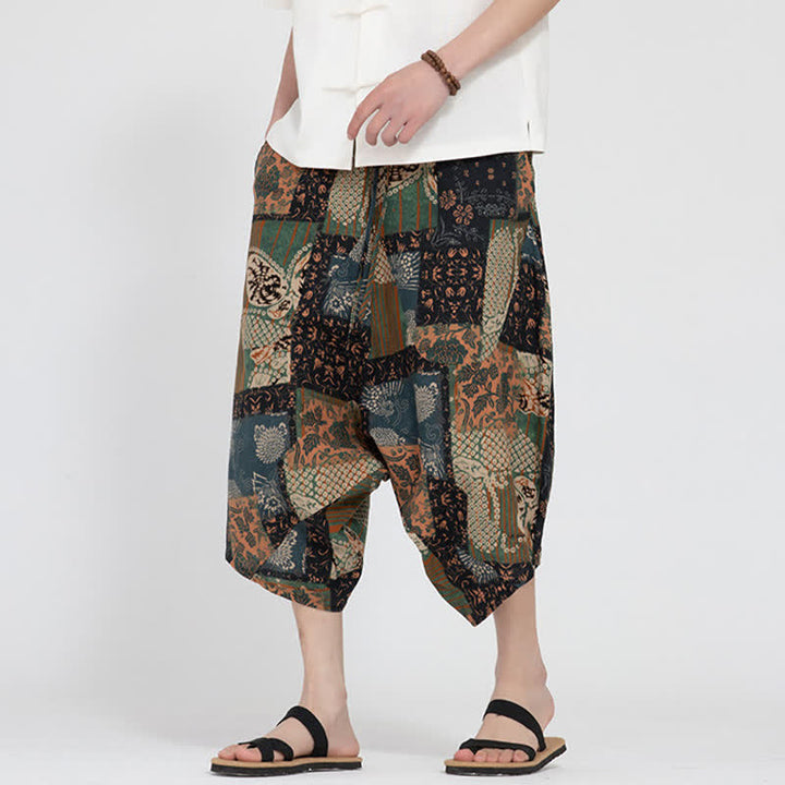 Buddha Stones Letnie spodnie capri w stylu boho casual z elastyczną talią i geometrycznym kwiatowym wzorem, męskie spodnie haremowe - DarkGoldenrod - US/UK/AU46， EU56 (5XL) - image 20