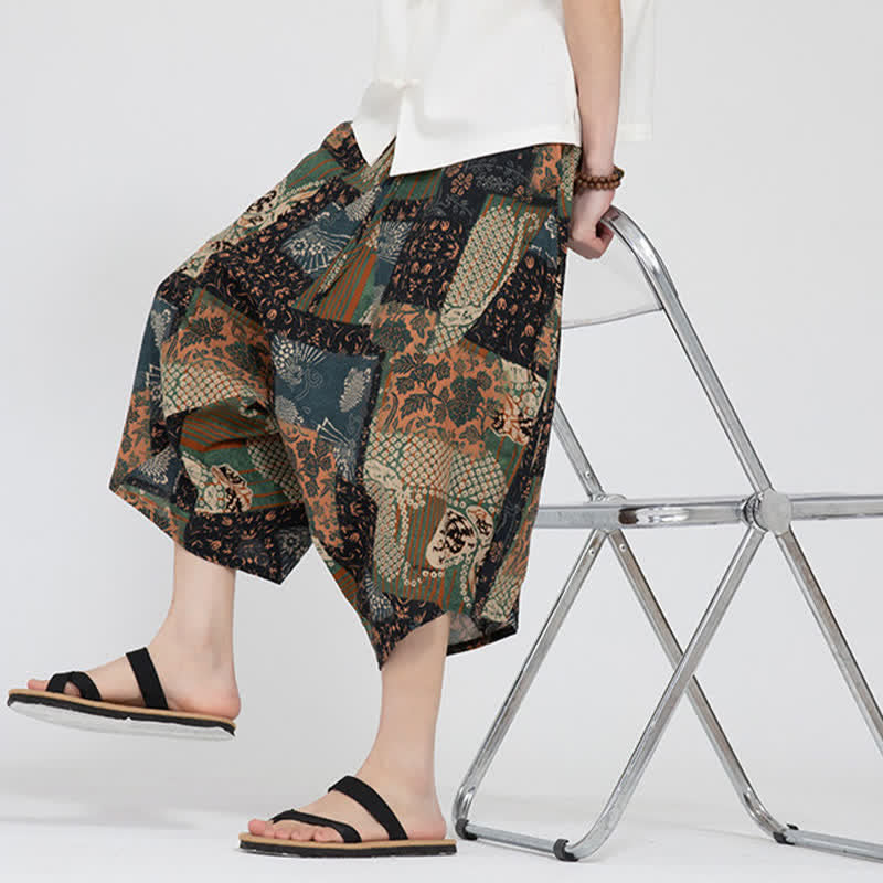 Buddha Stones Letnie spodnie capri w stylu boho casual z elastyczną talią i geometrycznym kwiatowym wzorem, męskie spodnie haremowe - image 28