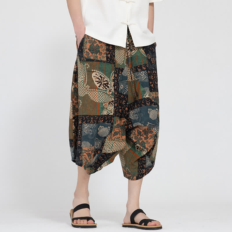 Buddha Stones Letnie spodnie capri w stylu boho casual z elastyczną talią i geometrycznym kwiatowym wzorem, męskie spodnie haremowe - image 24