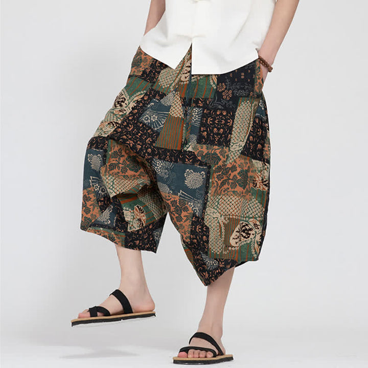 Buddha Stones Letnie spodnie capri w stylu boho casual z elastyczną talią i geometrycznym kwiatowym wzorem, męskie spodnie haremowe - image 26