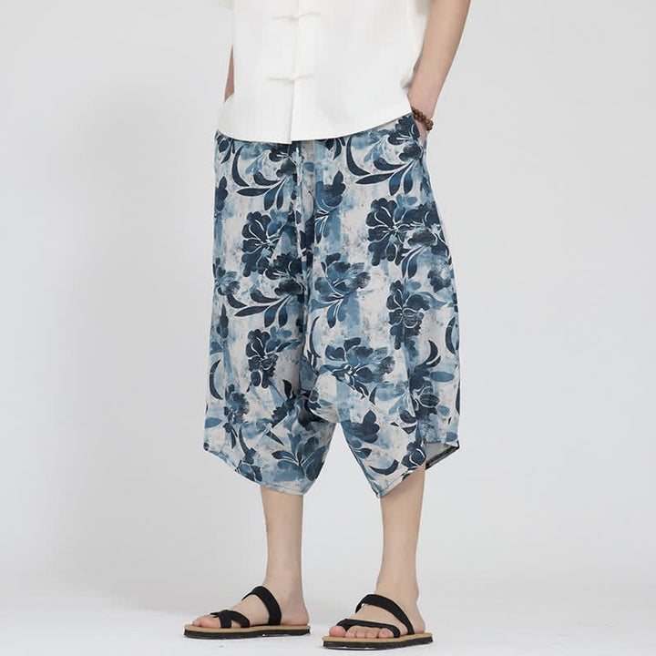 Buddha Stones Letnie spodnie capri w stylu boho casual z elastyczną talią i geometrycznym kwiatowym wzorem, męskie spodnie haremowe - image 30