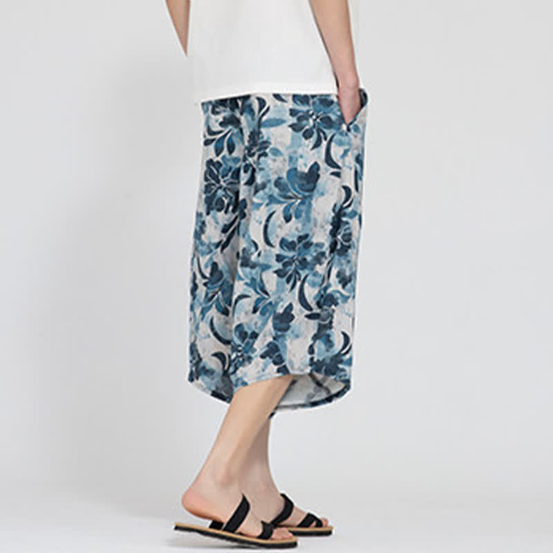 Buddha Stones Letnie spodnie capri w stylu boho casual z elastyczną talią i geometrycznym kwiatowym wzorem, męskie spodnie haremowe - image 31