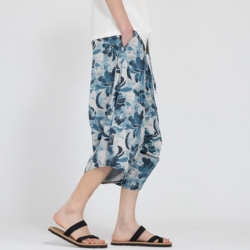 Buddha Stones Letnie spodnie capri w stylu boho casual z elastyczną talią i geometrycznym kwiatowym wzorem, męskie spodnie haremowe - image 33