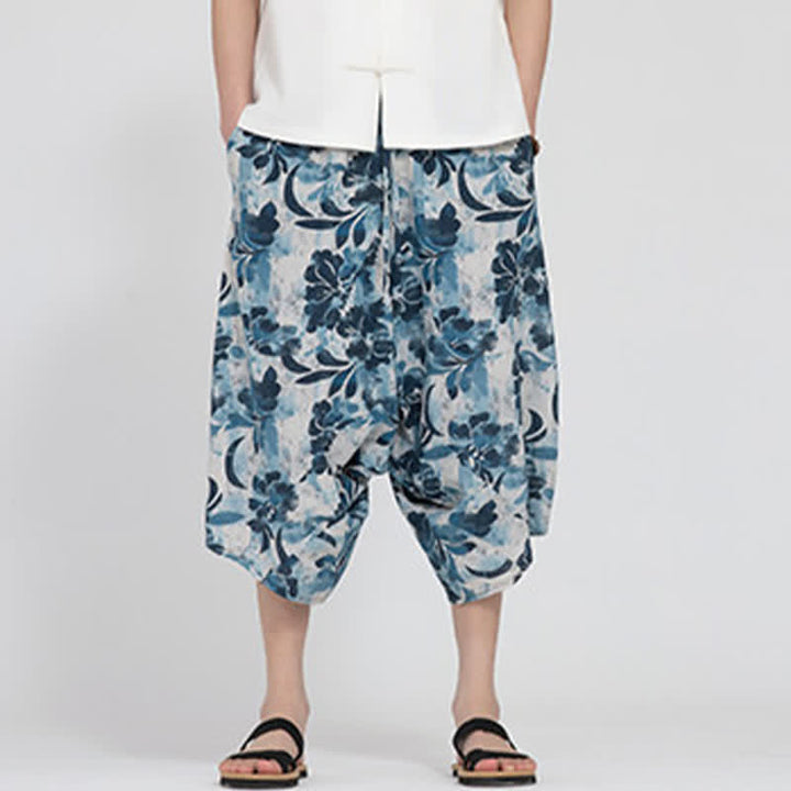 Buddha Stones Letnie spodnie capri w stylu boho casual z elastyczną talią i geometrycznym kwiatowym wzorem, męskie spodnie haremowe - image 32
