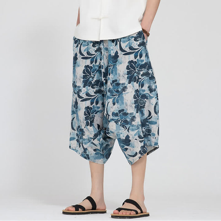 Buddha Stones Letnie spodnie capri w stylu boho casual z elastyczną talią i geometrycznym kwiatowym wzorem, męskie spodnie haremowe - image 35