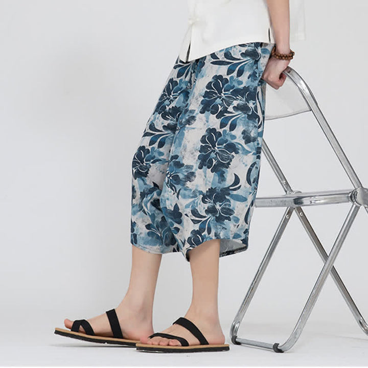 Buddha Stones Letnie spodnie capri w stylu boho casual z elastyczną talią i geometrycznym kwiatowym wzorem, męskie spodnie haremowe - image 38