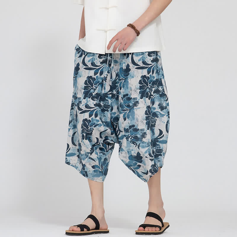 Buddha Stones Letnie spodnie capri w stylu boho casual z elastyczną talią i geometrycznym kwiatowym wzorem, męskie spodnie haremowe - image 34