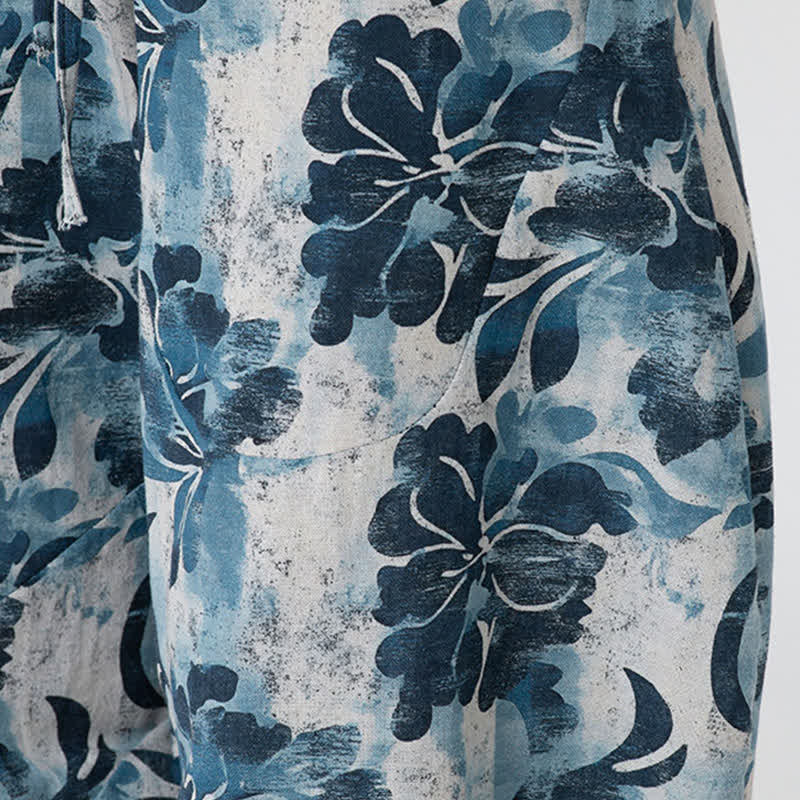 Buddha Stones Letnie spodnie capri w stylu boho casual z elastyczną talią i geometrycznym kwiatowym wzorem, męskie spodnie haremowe - image 42