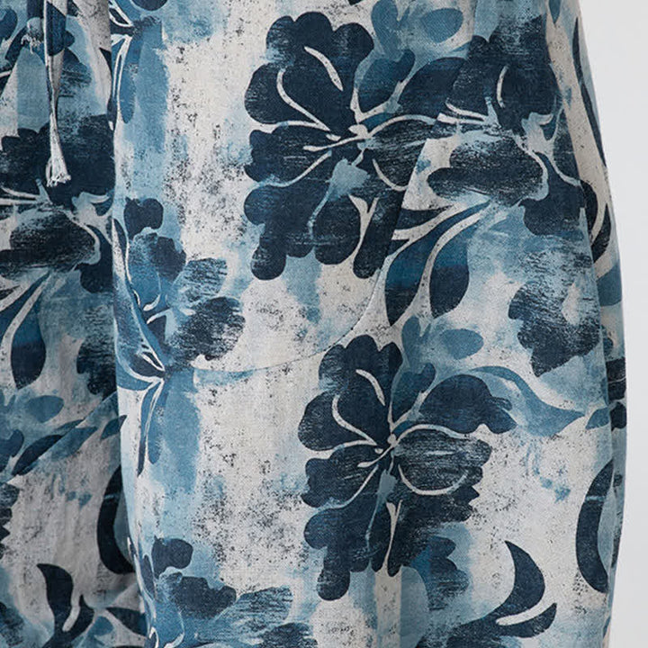 Buddha Stones Letnie spodnie capri w stylu boho casual z elastyczną talią i geometrycznym kwiatowym wzorem, męskie spodnie haremowe - image 42