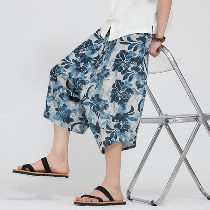 Buddha Stones Letnie spodnie capri w stylu boho casual z elastyczną talią i geometrycznym kwiatowym wzorem, męskie spodnie haremowe - image 37