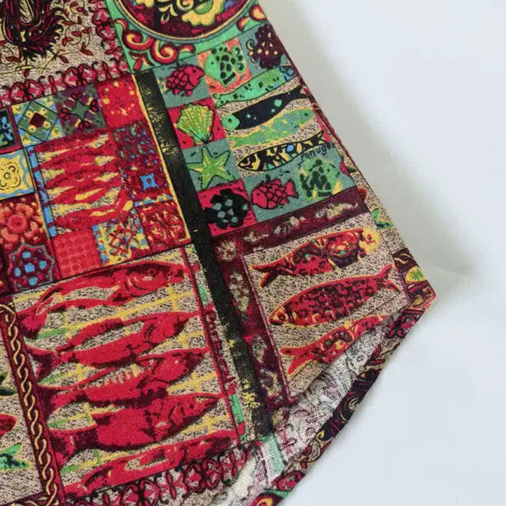 Buddha Stones Letnie koszule męskie z krótkim rękawem w stylu boho vintage, zapinane na guziki i w geometryczne wzory - image 11