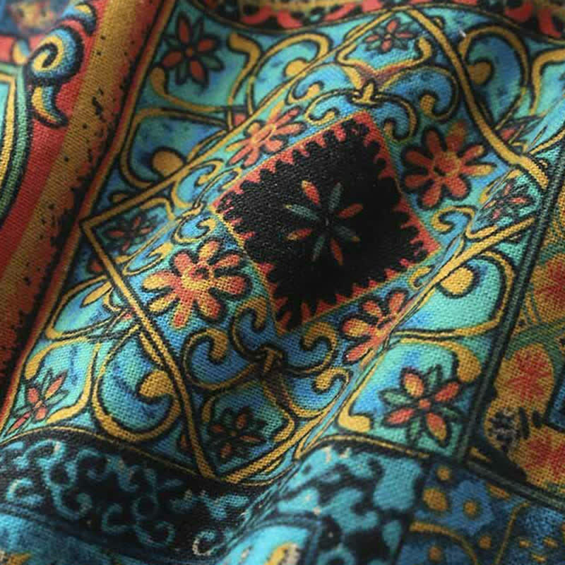Buddha Stones Letnie koszule męskie z krótkim rękawem w stylu boho vintage, zapinane na guziki i w geometryczne wzory - image 5