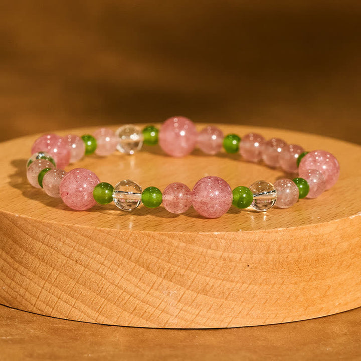 Buddha Stones Bransoletka lecznicza z kwarcu truskawkowego i zielonego agatu z przezroczystym kwarcem - image 1
