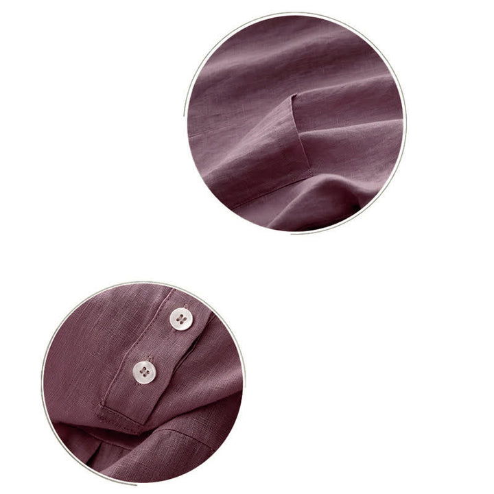 Buddha Stones Letnie, swobodne, minimalistyczne, damskie koszulki z krótkim rękawem i kieszeniami z przodu, z guzikami z tyłu - image 9