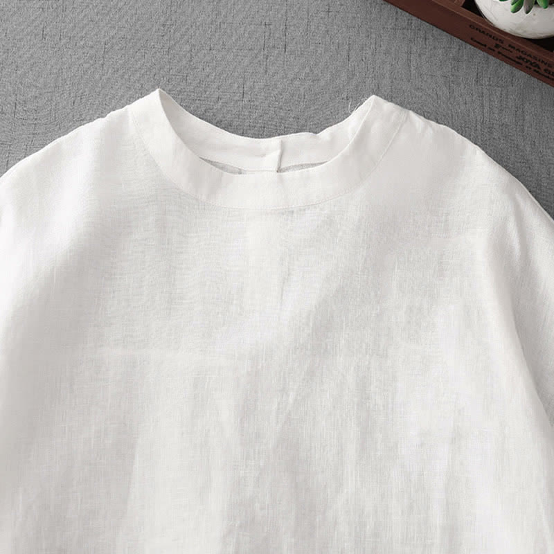 Buddha Stones Letnie, swobodne, minimalistyczne, damskie koszulki z krótkim rękawem i kieszeniami z przodu, z guzikami z tyłu - image 24
