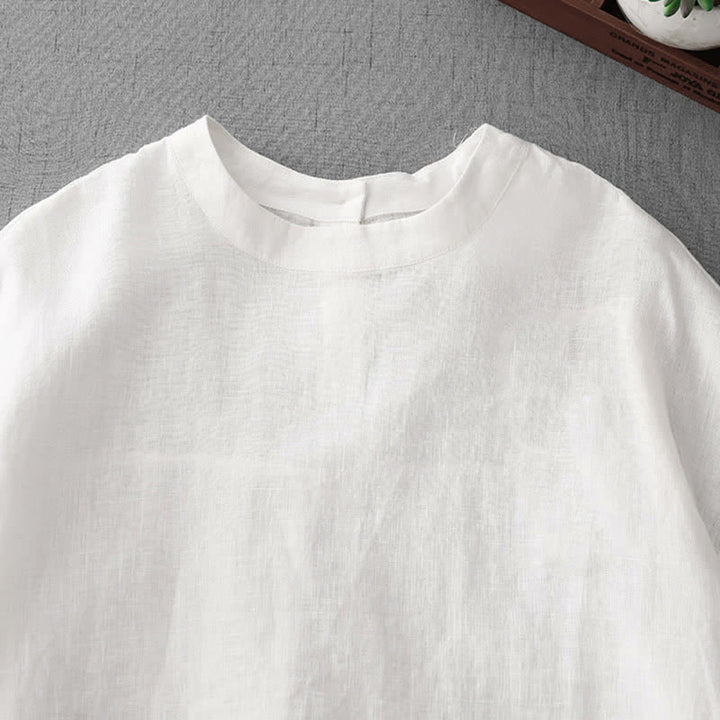 Buddha Stones Letnie, swobodne, minimalistyczne, damskie koszulki z krótkim rękawem i kieszeniami z przodu, z guzikami z tyłu - image 24