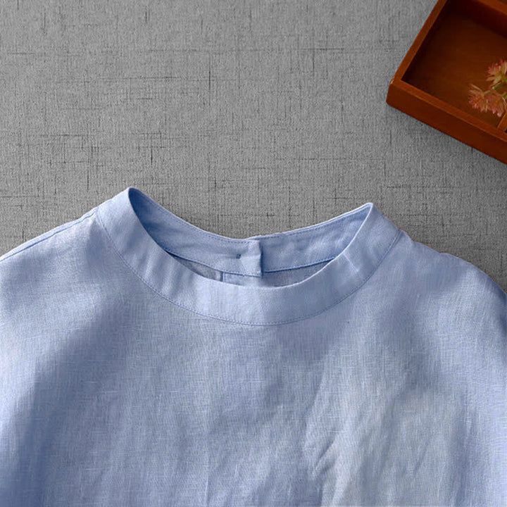 Buddha Stones Letnie, swobodne, minimalistyczne, damskie koszulki z krótkim rękawem i kieszeniami z przodu, z guzikami z tyłu - image 11