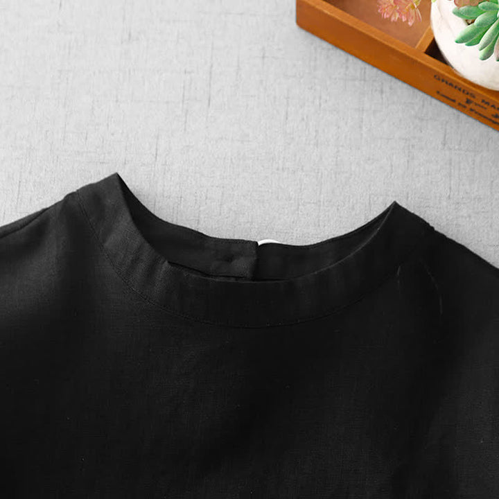 Buddha Stones Letnie, swobodne, minimalistyczne, damskie koszulki z krótkim rękawem i kieszeniami z przodu, z guzikami z tyłu - image 18