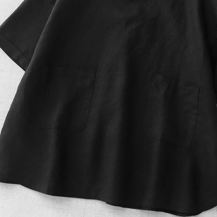 Buddha Stones Letnie, swobodne, minimalistyczne, damskie koszulki z krótkim rękawem i kieszeniami z przodu, z guzikami z tyłu - image 21